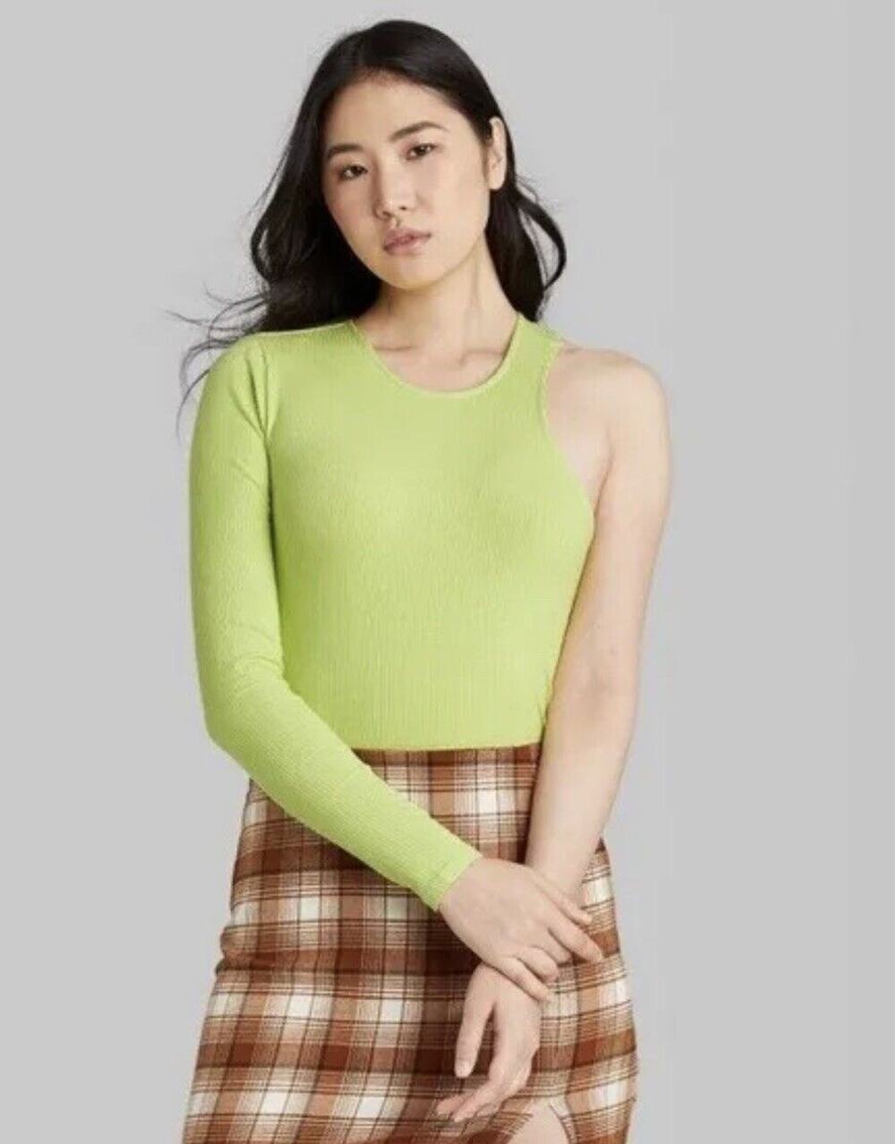 Wild Fable Asymmetrical One Sleeve Bodysuit - Lime Green Women's Large